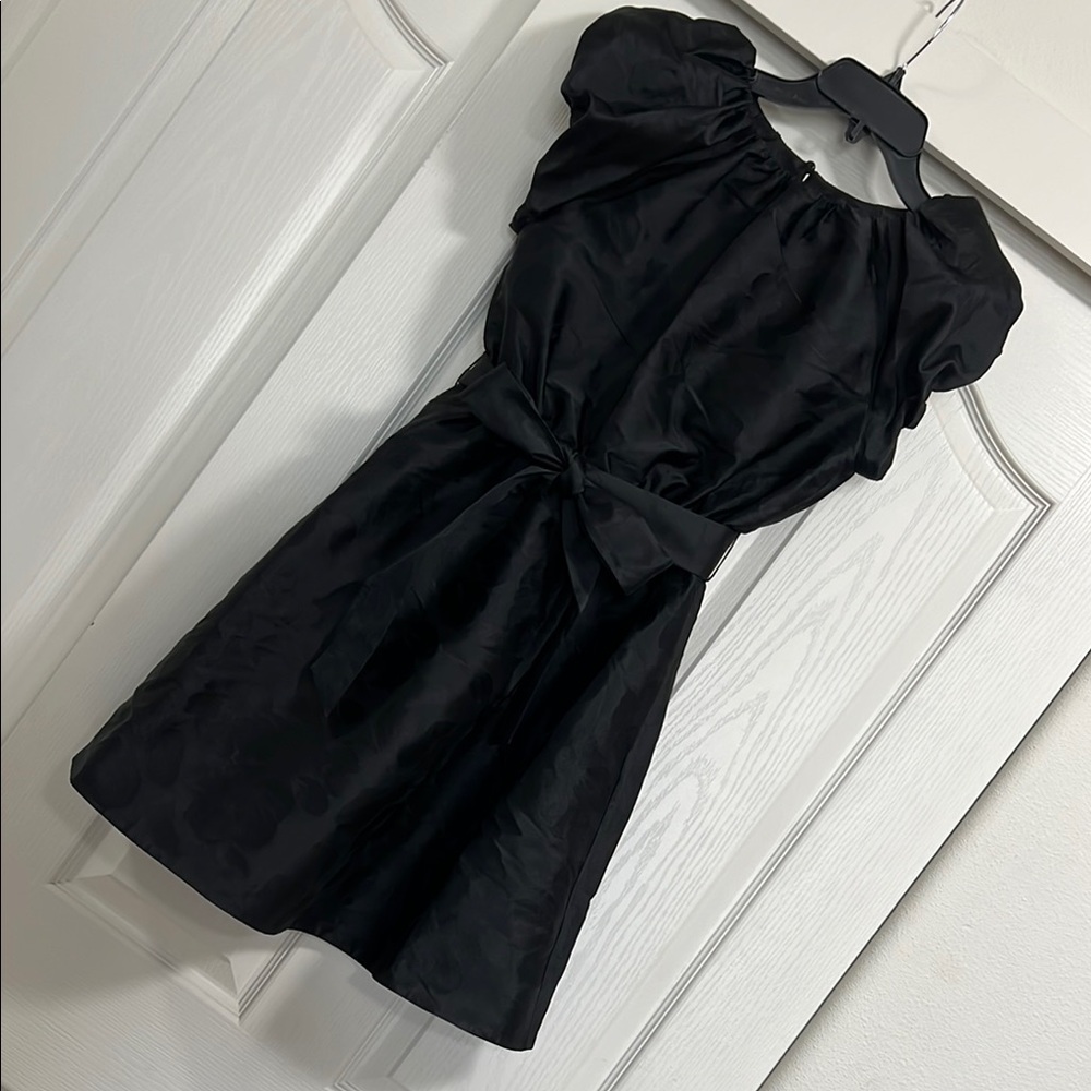 NEW kate spade Black fall poppies Taffeta Mini Dress with Puff Cap Sleeves